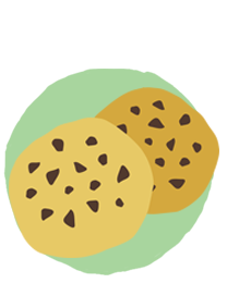 A graphic of two cookies on a green circle background 