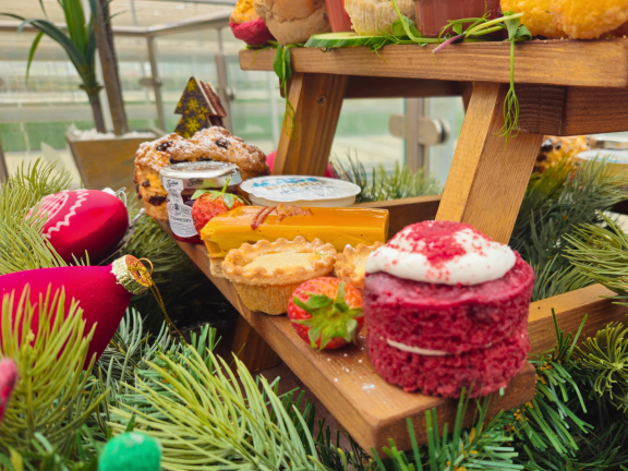A close up shot of a festive afternoon tea.