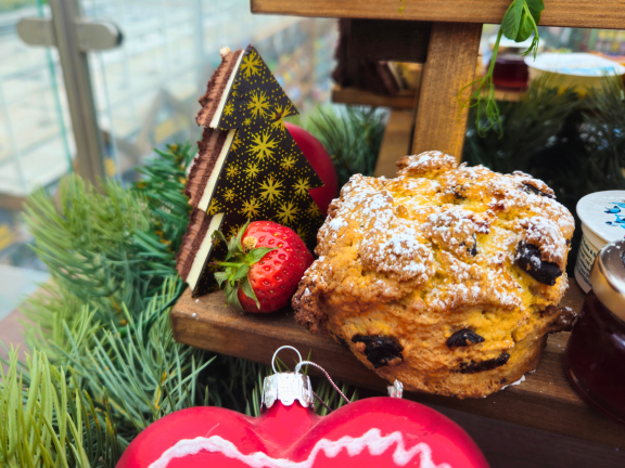 A close up shot of a festive afternoon tea.