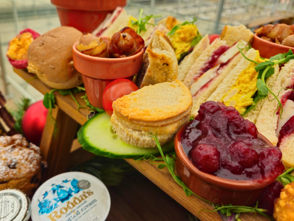 A close up shot of a festive afternoon tea.